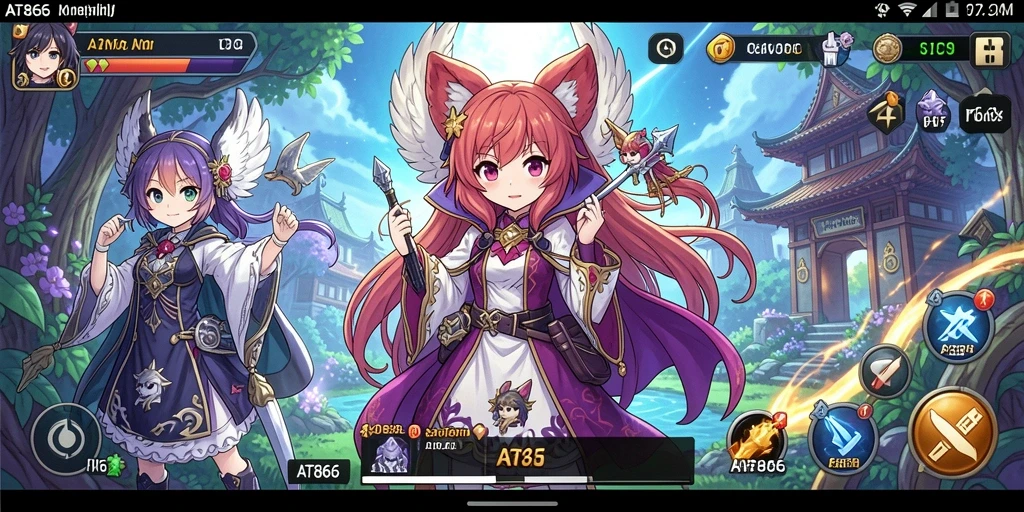 Screenshot utama gameplay AT866 menampilkan pertarungan karakter animasi yang epik.