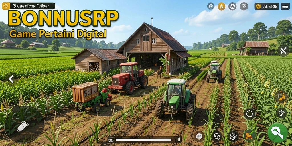 Tangkapan layar dari gameplay BONUSRP menampilkan ladang yang subur dan interaksi sosial.