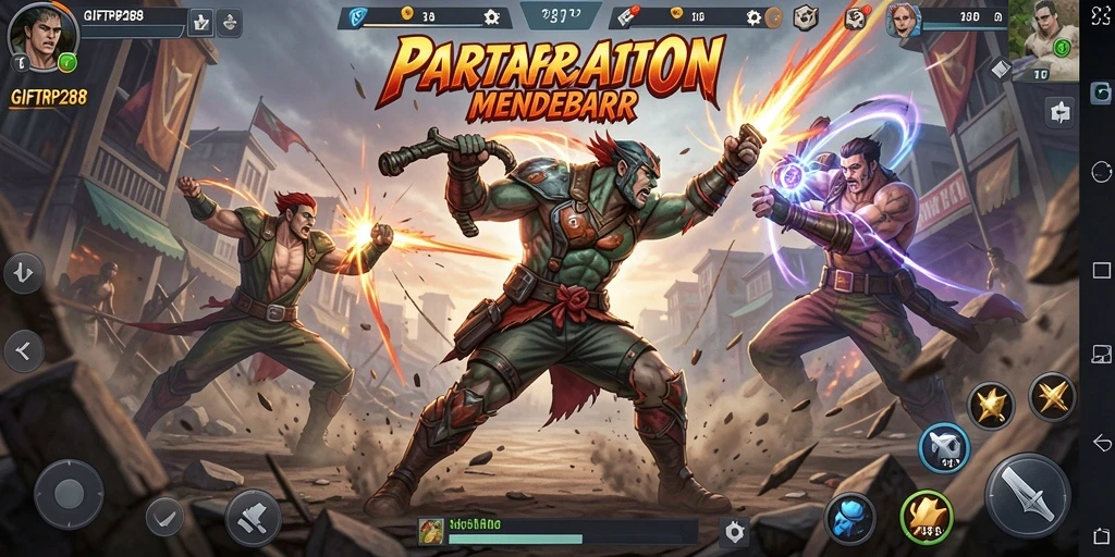 Screenshot menunjukkan pemain bertarung dengan musuh dalam GIFTRP288.