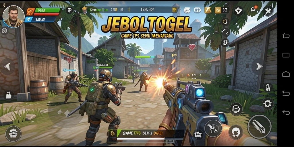 Screenshot gameplay JEBOLTOGEL menampilkan aksi seru dalam pertarungan TPS.