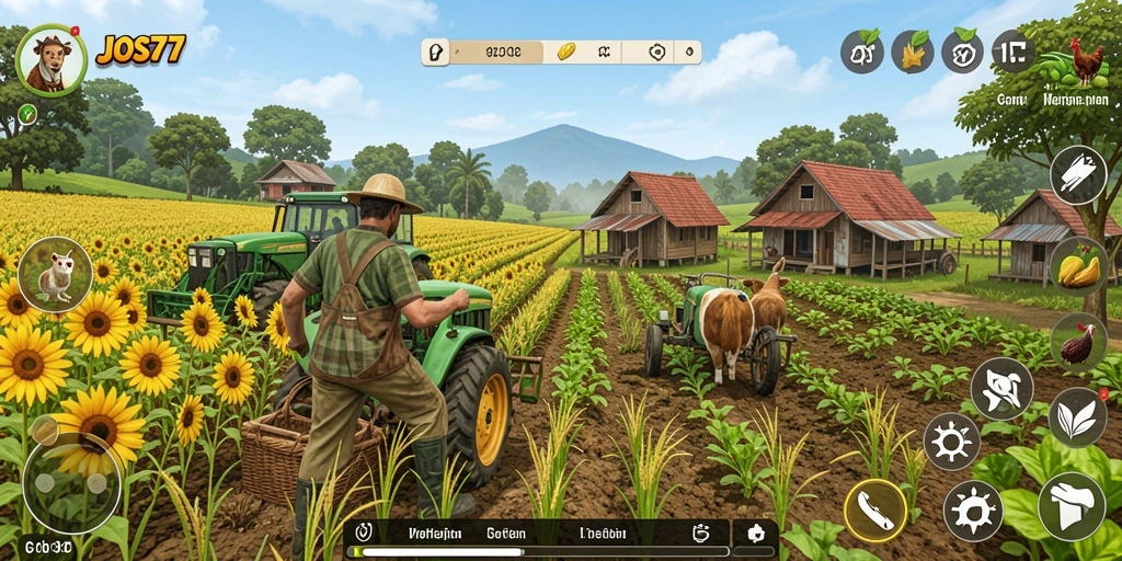 Tampilan gameplay <strong>JOS77</strong> yang menampilkan aktivitas pertanian yang menarik.