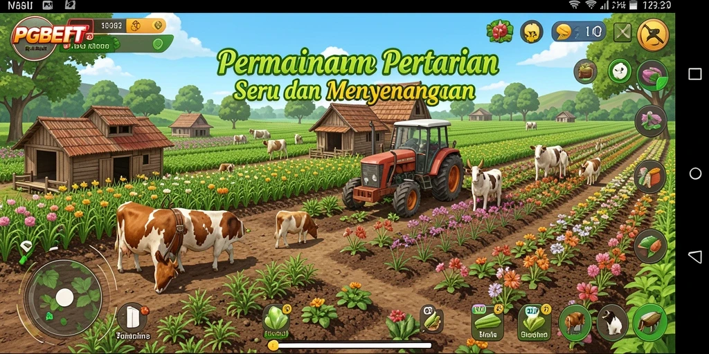 Screenshot gameplay PGBET yang menggambarkan kebun yang rimbun dan penuh warna.