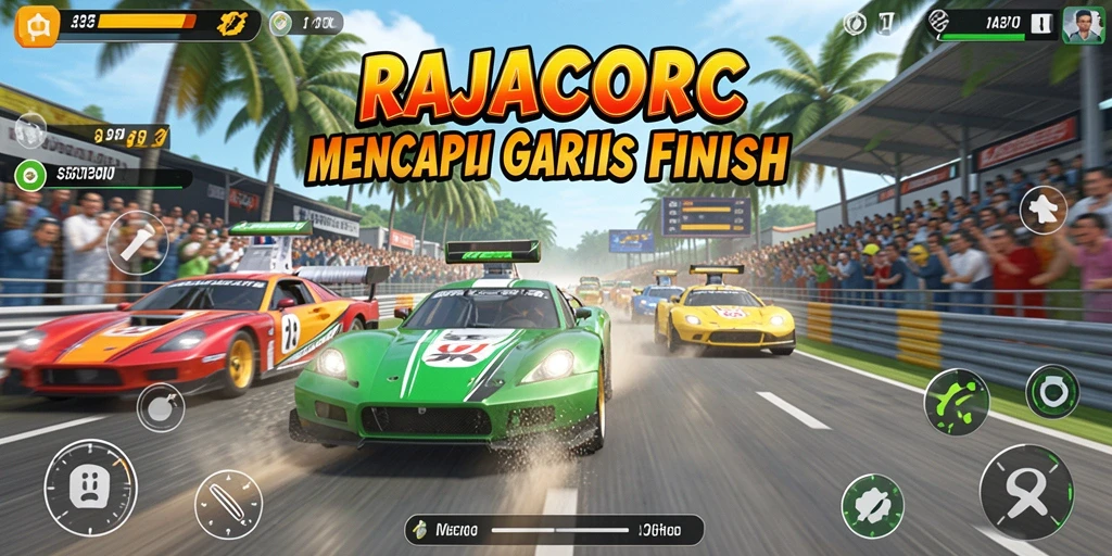 Gameplay balapan akselerasi tinggi di RAJACORC.